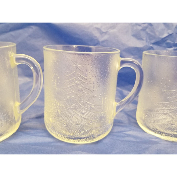 DURALEX made in France 11.5 ounces 4 clear cups with etched Christmas trees vint - Picture 8 of 16